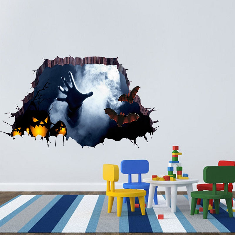 3D Halloween Broken Wall Sticker for Spooky Decor