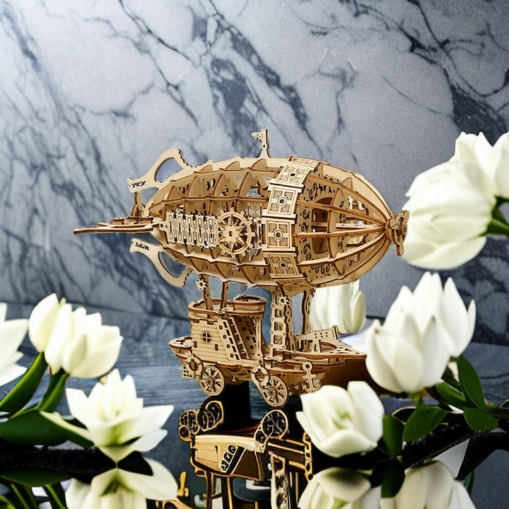 3D Wooden Airship Puzzle for Steampunk Tabletop Decor
