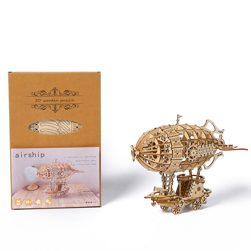 3D Wooden Airship Puzzle for Steampunk Tabletop Decor