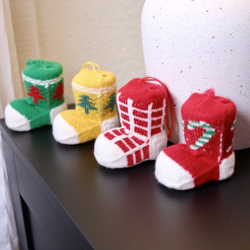 3D Knitted Christmas Sock Boot Tree Ornaments Decor