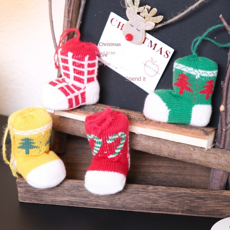 3D Knitted Christmas Sock Boot Tree Ornaments Decor