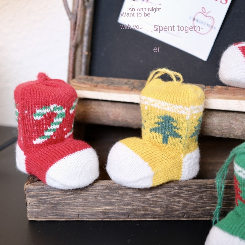 3D Knitted Christmas Sock Boot Tree Ornaments Decor