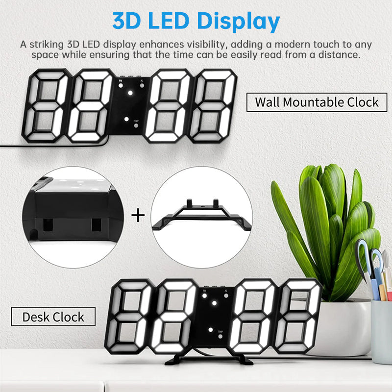 3D LED Digital Alarm Clock with Large Easy-Read Display