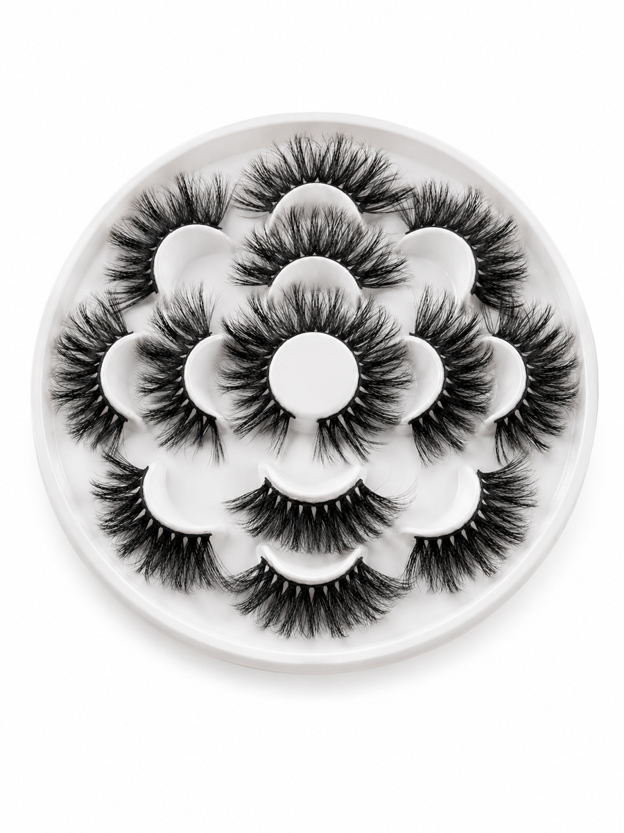 3D Mink False Lashes 25mm — 7 Pairs Wispy Set