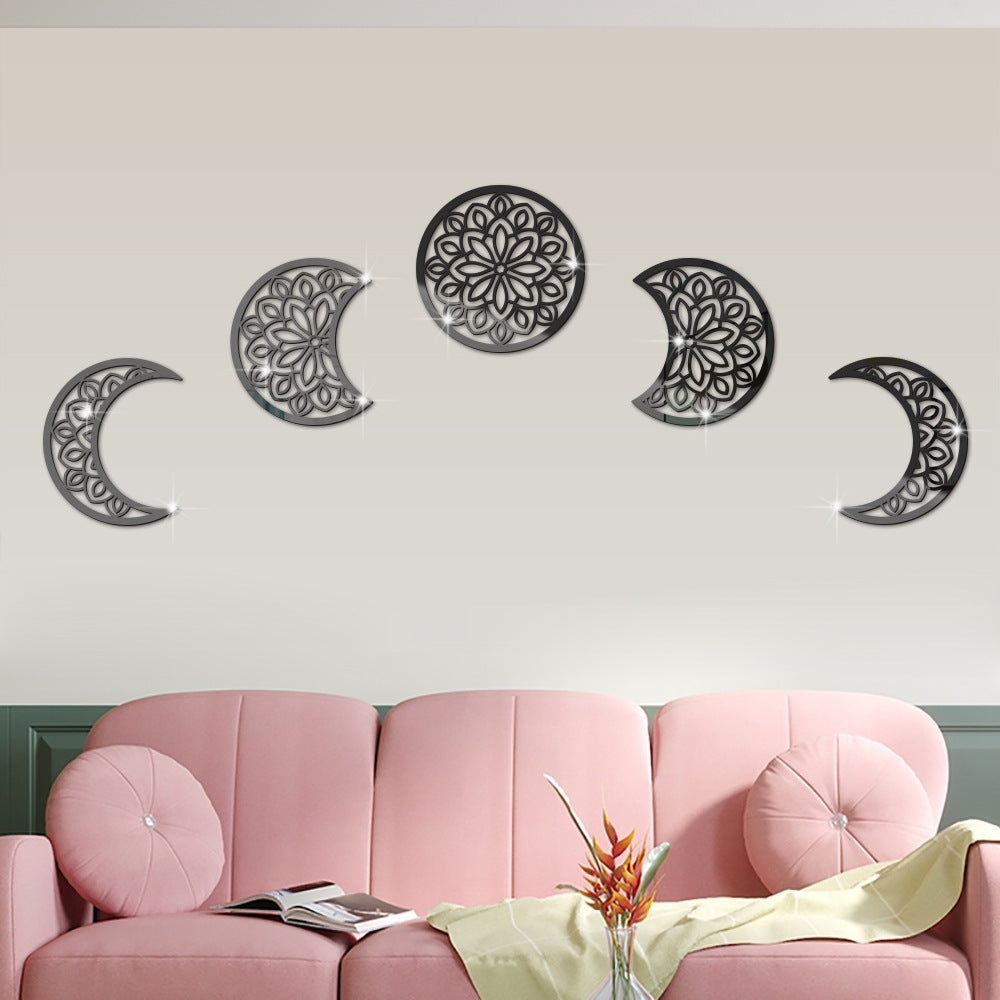 3D Moon Phase Wall Sticker for Reflective Celestial Decor