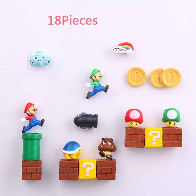 Super Mario Fridge Magnets: 8-Piece 3D Resin Decor Set