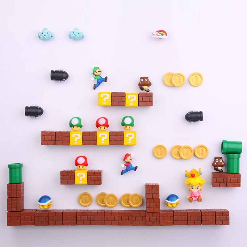 Super Mario Fridge Magnets: 8-Piece 3D Resin Decor Set