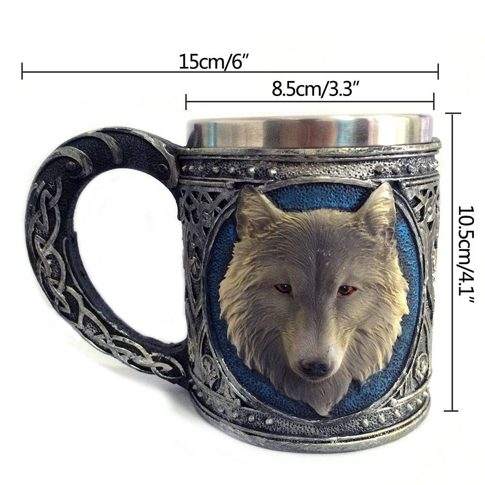 3D Wolf Mug with Stainless Steel Liner for Coffee & Beer