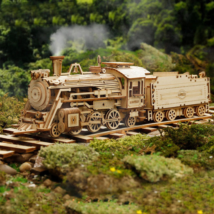 Wooden 3D Train Puzzle Model for Creative Building