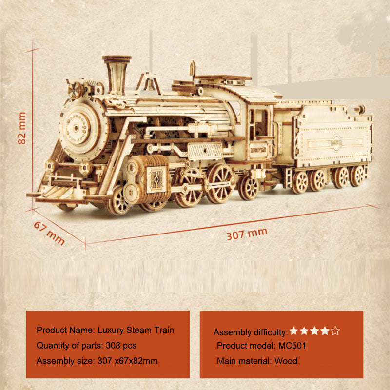 Wooden 3D Train Puzzle Model for Creative Building