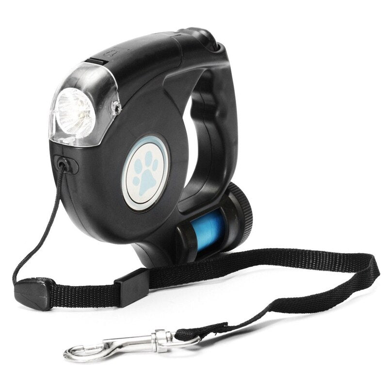 LED Retractable Dog Leash With Waste Bag Dispenser