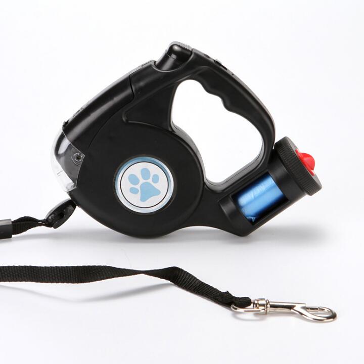 LED Retractable Dog Leash With Waste Bag Dispenser
