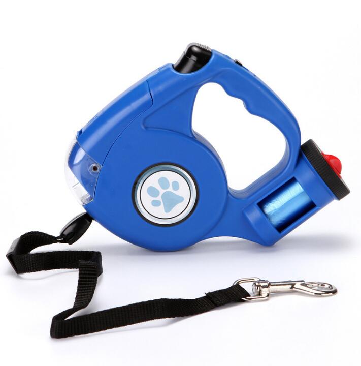 LED Retractable Dog Leash With Waste Bag Dispenser