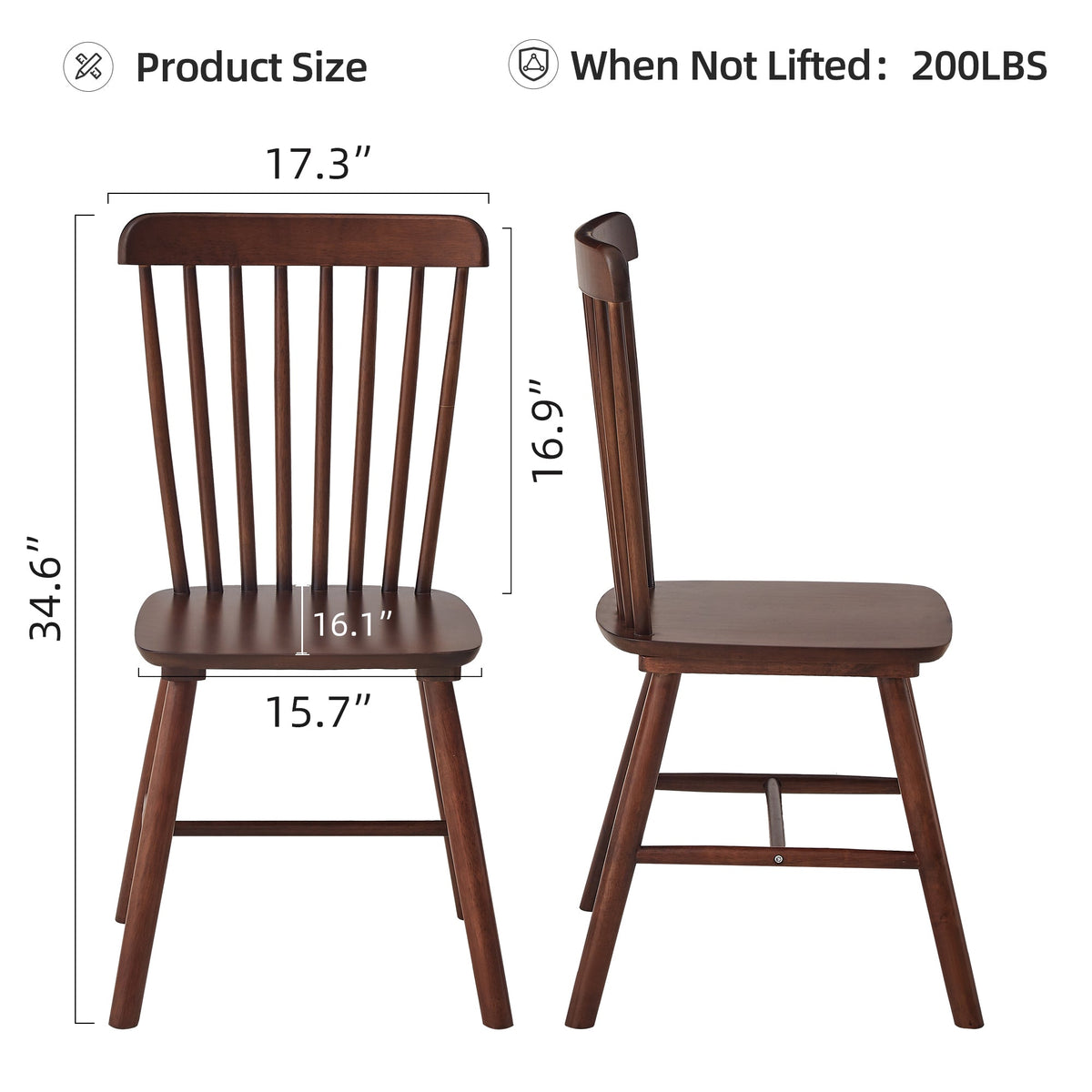 Walnut Spindle-Back Dining Chairs, Solid Wood Set of 4