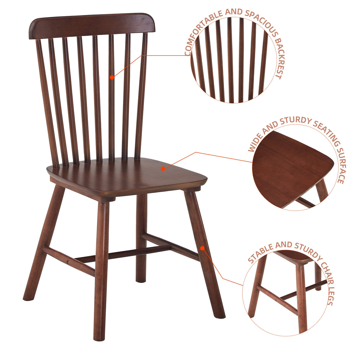Walnut Spindle-Back Dining Chairs, Solid Wood Set of 4