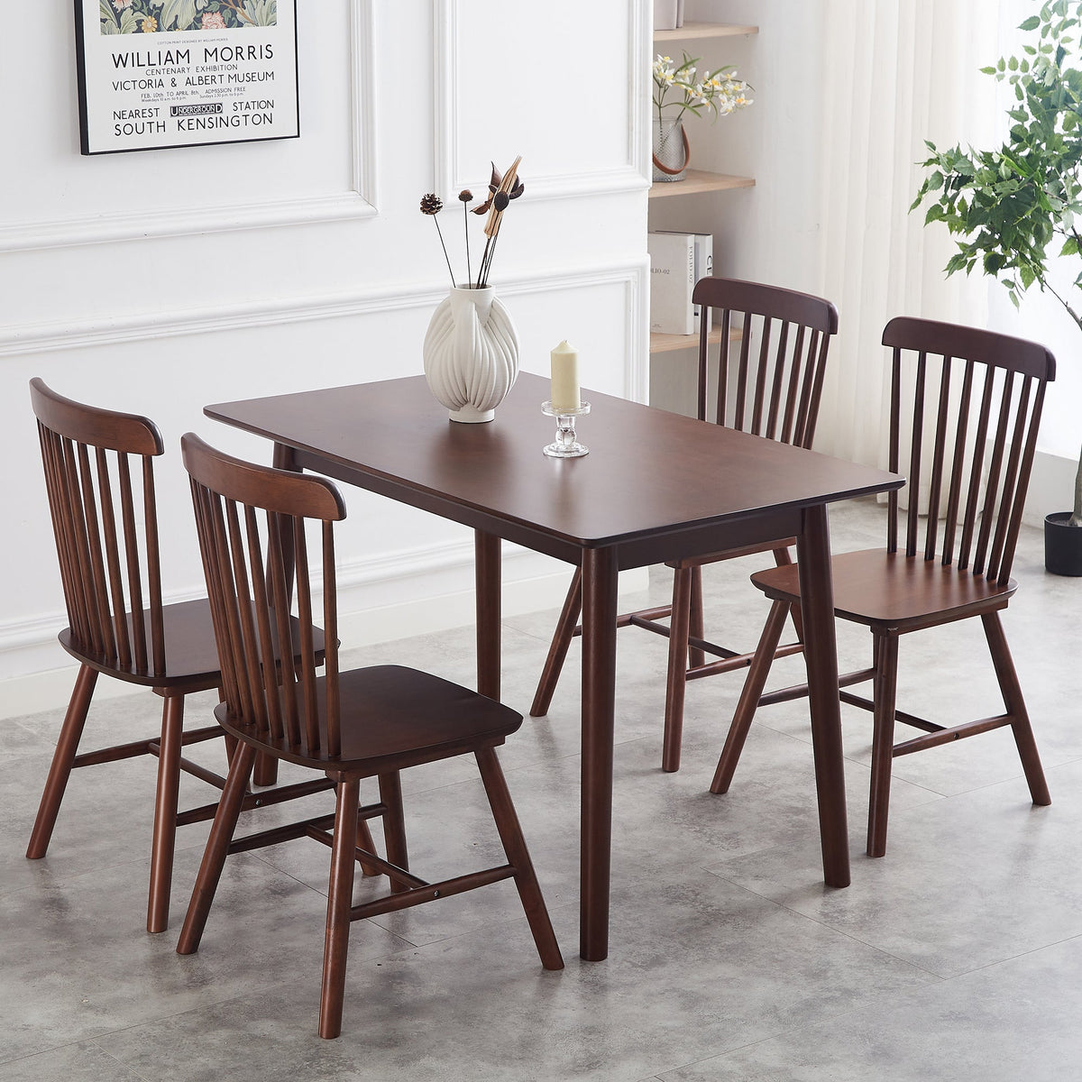 Walnut Spindle-Back Dining Chairs, Solid Wood Set of 4