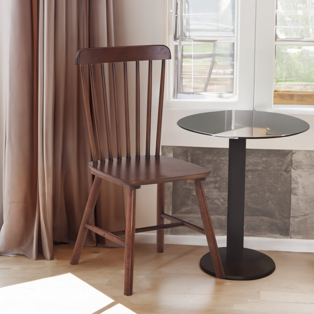 Walnut Spindle-Back Dining Chairs, Solid Wood Set of 4