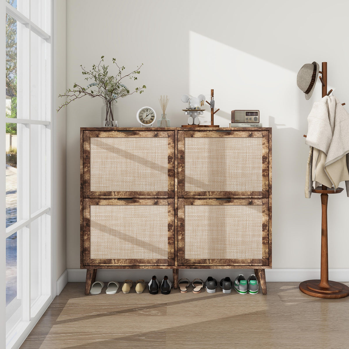 Entryway Shoe Rack Cabinet with Hidden Rustic Storage
