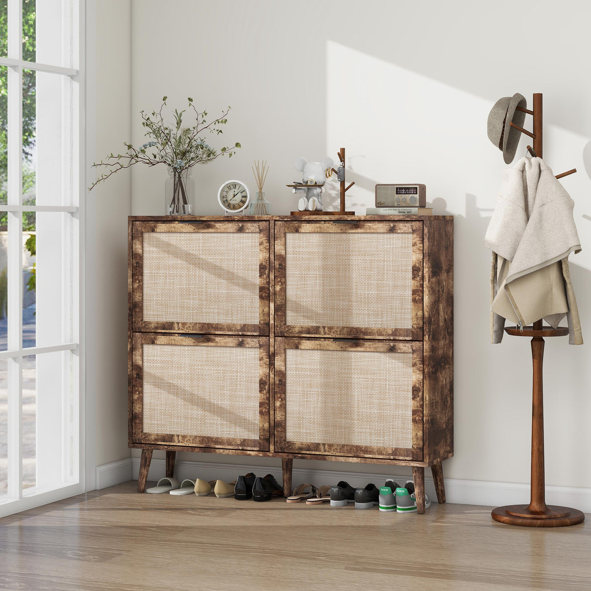 Entryway Shoe Rack Cabinet with Hidden Rustic Storage