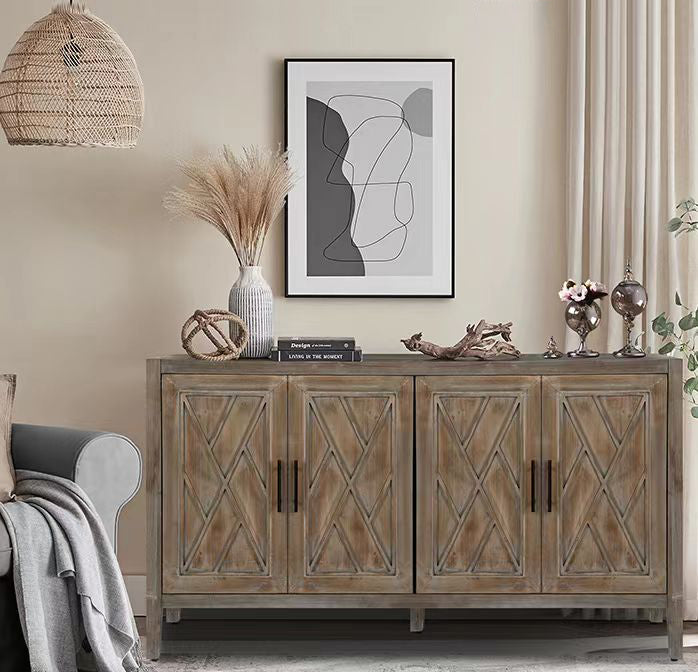 Farmhouse Wood Sideboard with X-Lattice Doors for Storage