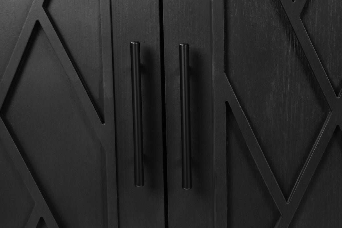Black Wooden Sideboard with 4 Doors, Farmhouse Storage