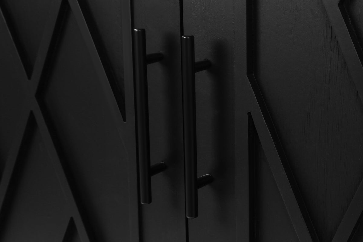 Black Wooden Sideboard with 4 Doors, Farmhouse Storage