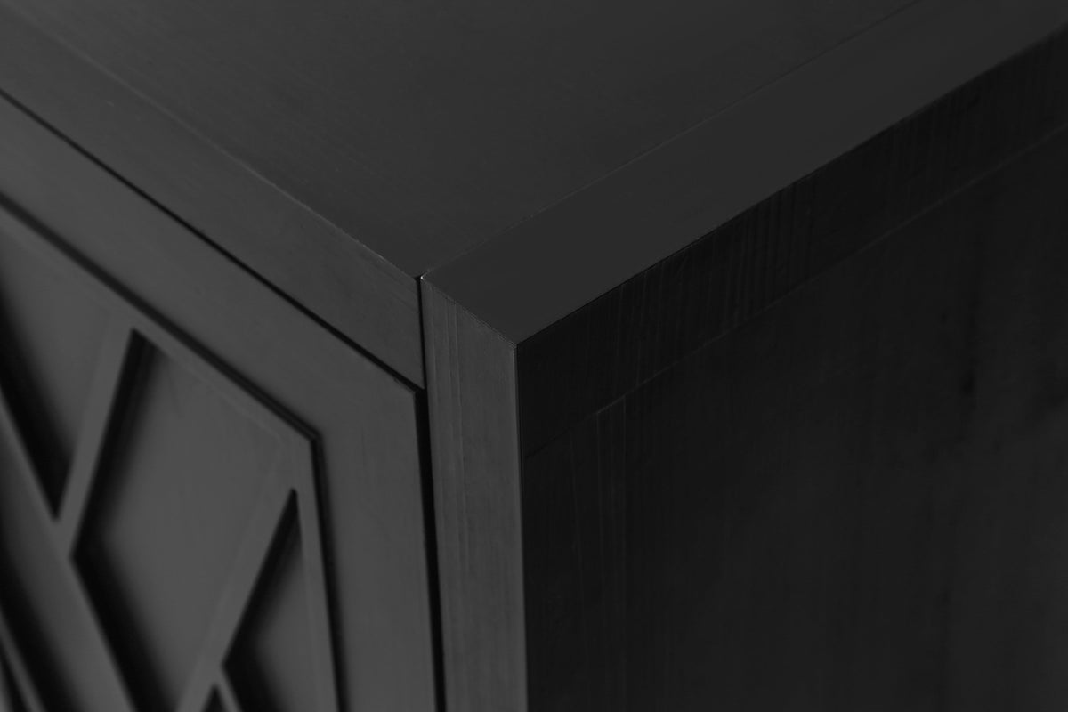 Black Wooden Sideboard with 4 Doors, Farmhouse Storage