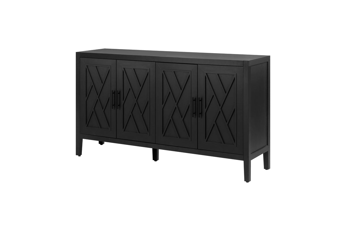 Black Wooden Sideboard with 4 Doors, Farmhouse Storage