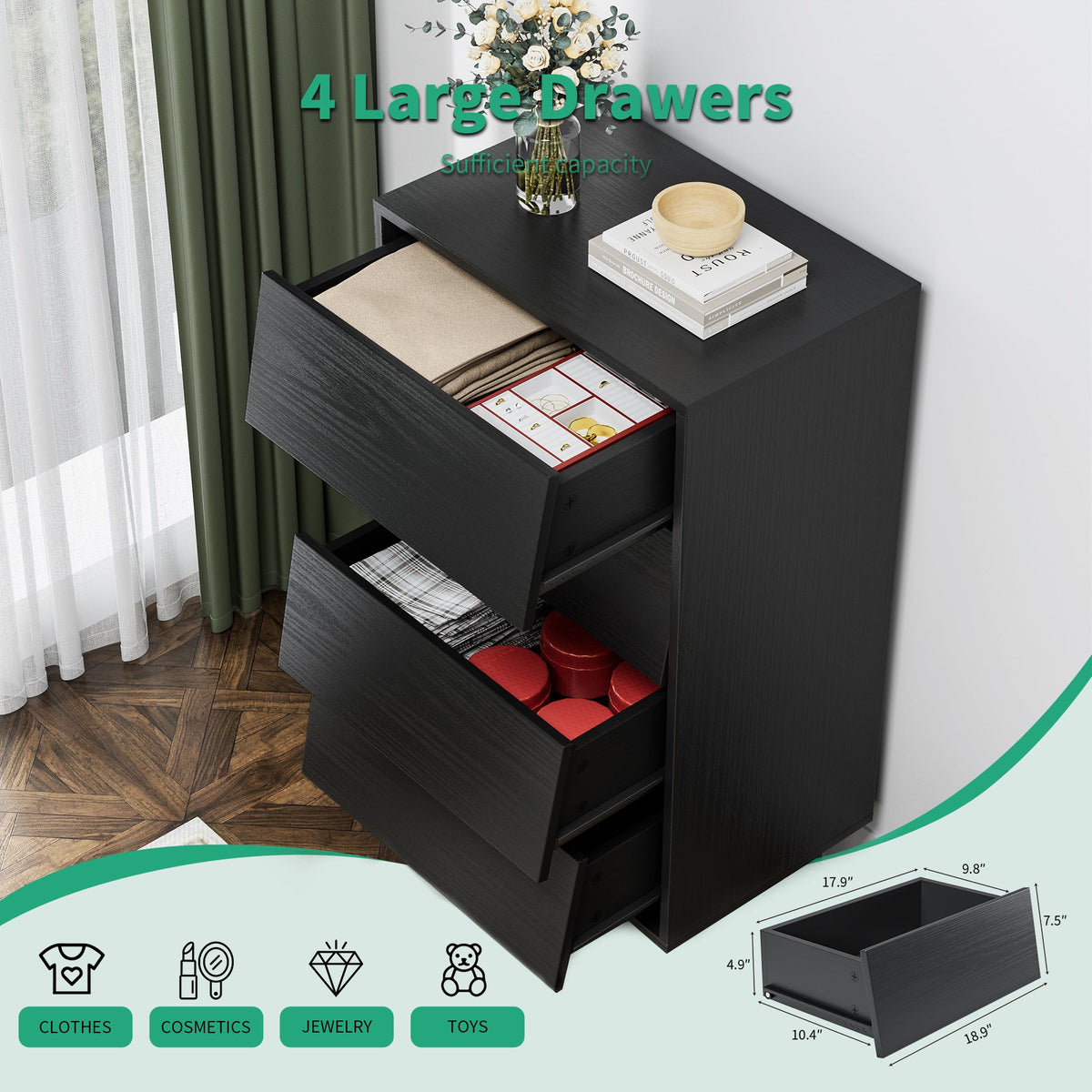 4-Drawer Dresser with Bevelled Vintage-Style Fronts