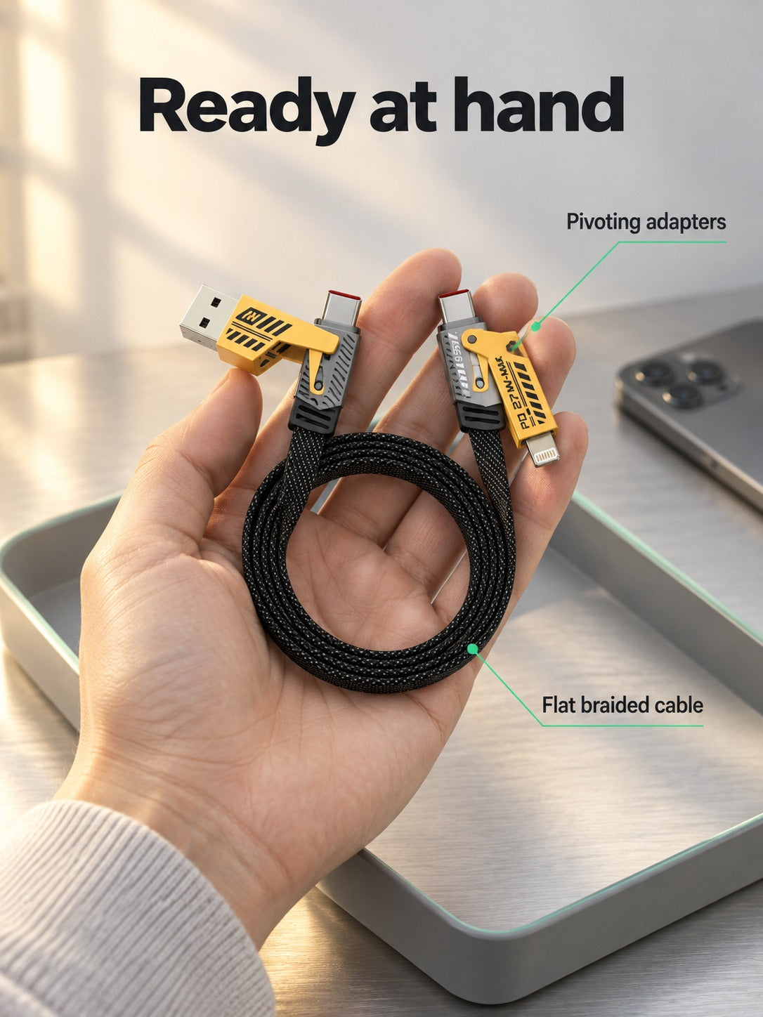 4-in-1 Fast Charging Cable: 65W Dual Type-C & PD27W