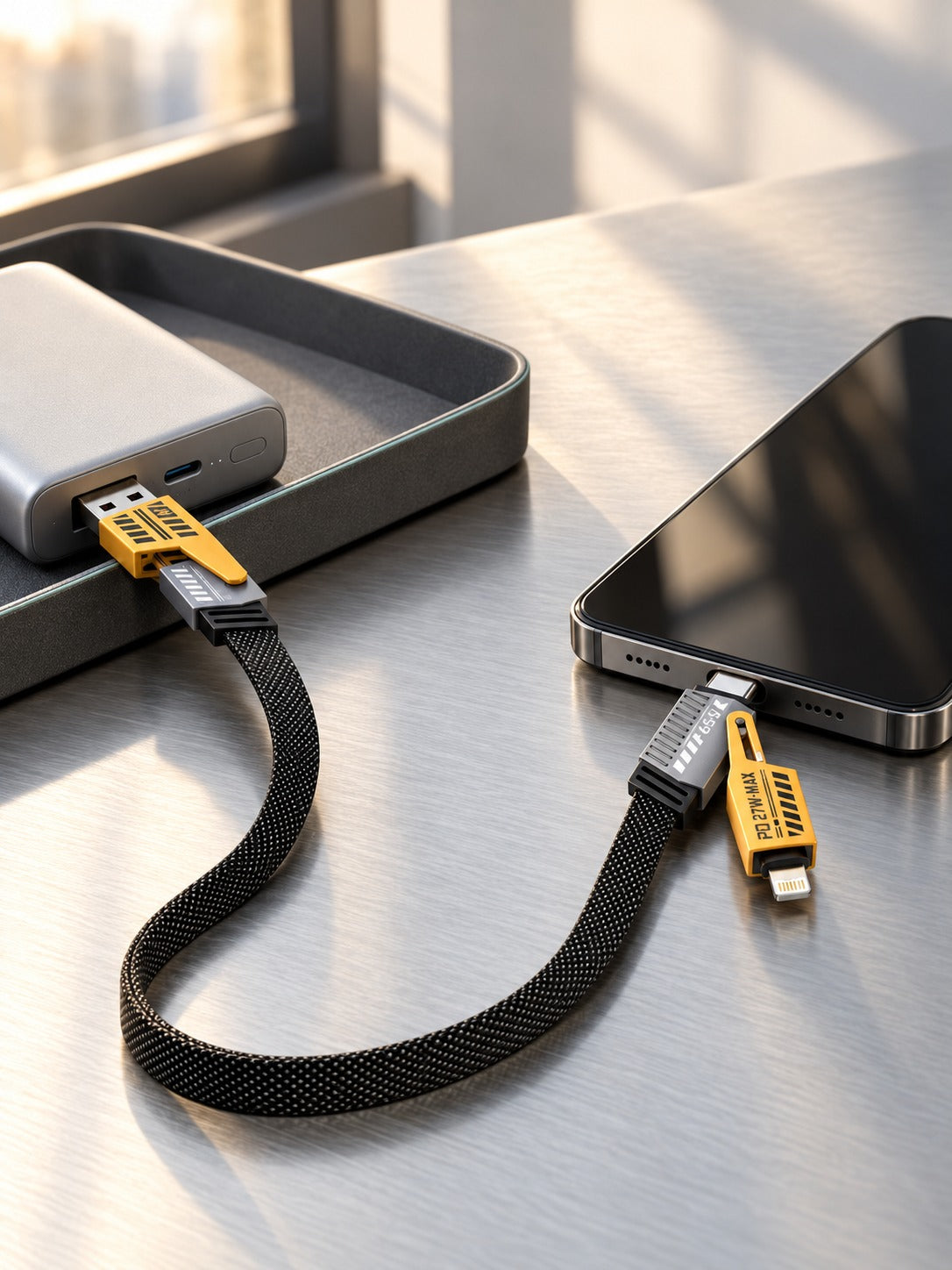 4-in-1 Fast Charging Cable: 65W Dual Type-C & PD27W