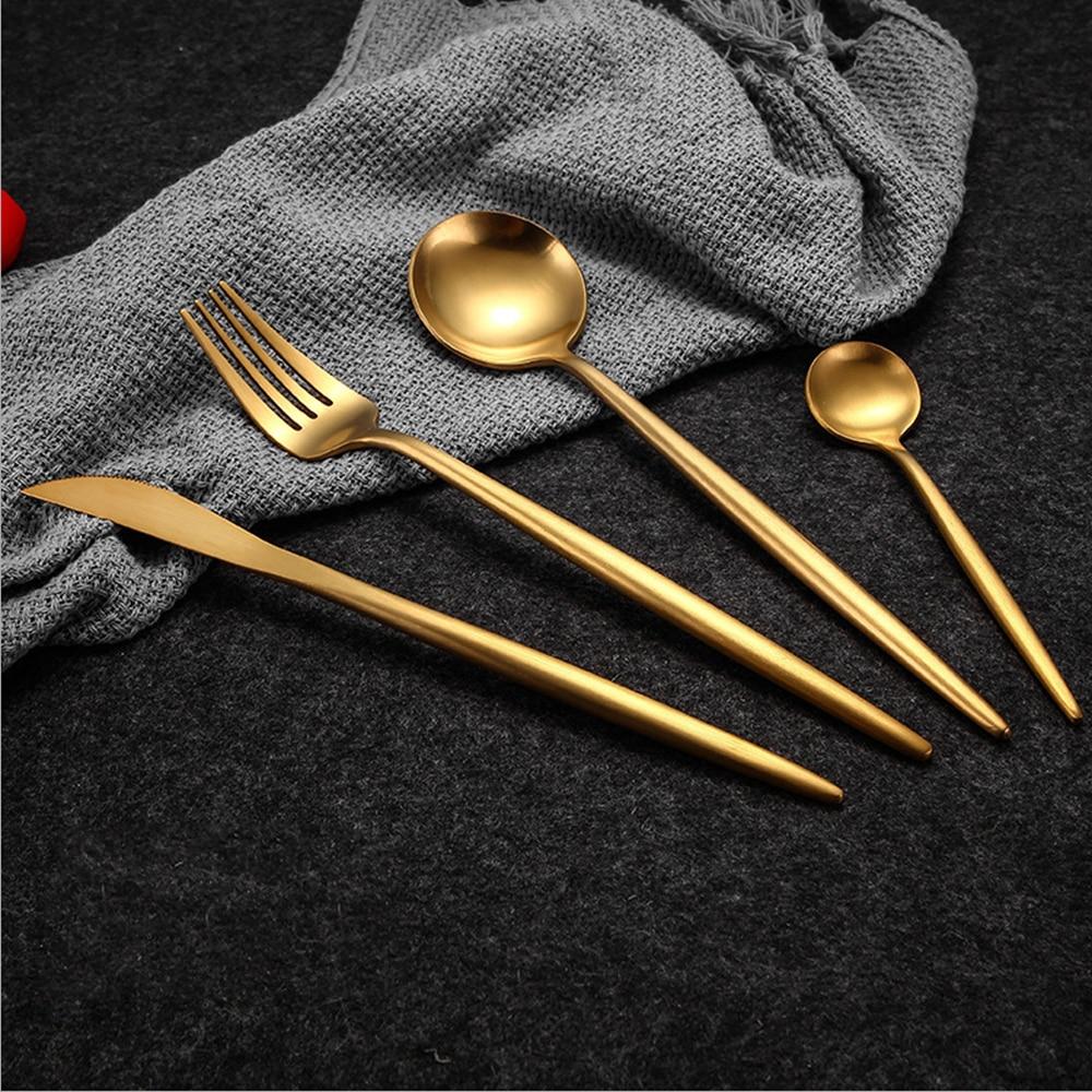 Gold Flatware Set: 4-Piece Matte 304 Stainless Steel