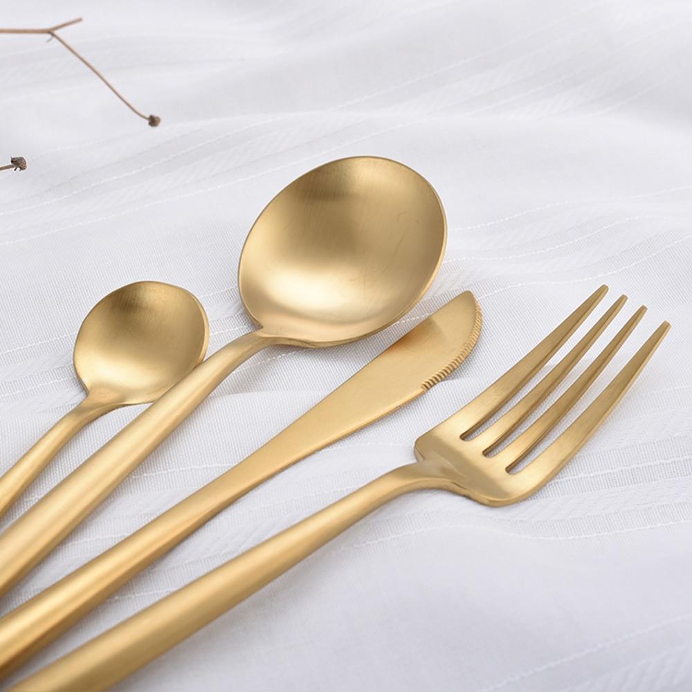 Gold Flatware Set: 4-Piece Matte 304 Stainless Steel