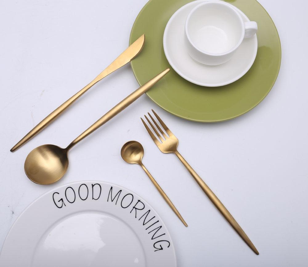 Gold Flatware Set: 4-Piece Matte 304 Stainless Steel