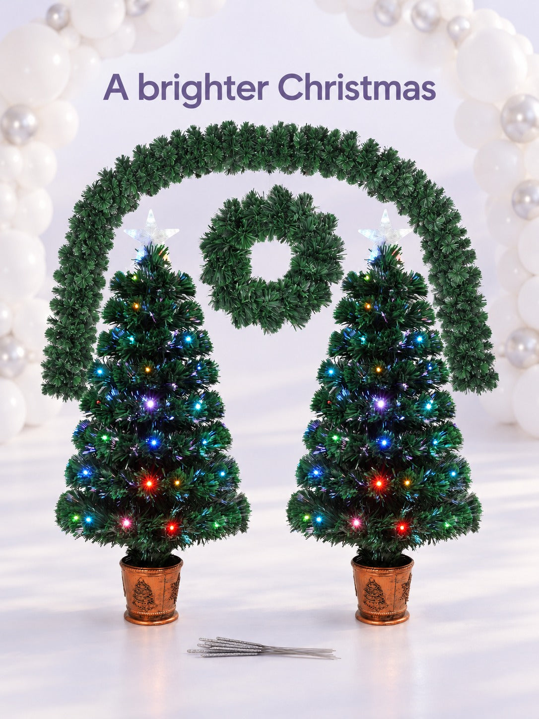 4-Piece Fiber Optic Christmas Tree Set with LED Lights