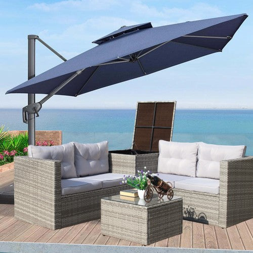 Wicker Patio Sectional Sofa Set with Hidden Storage