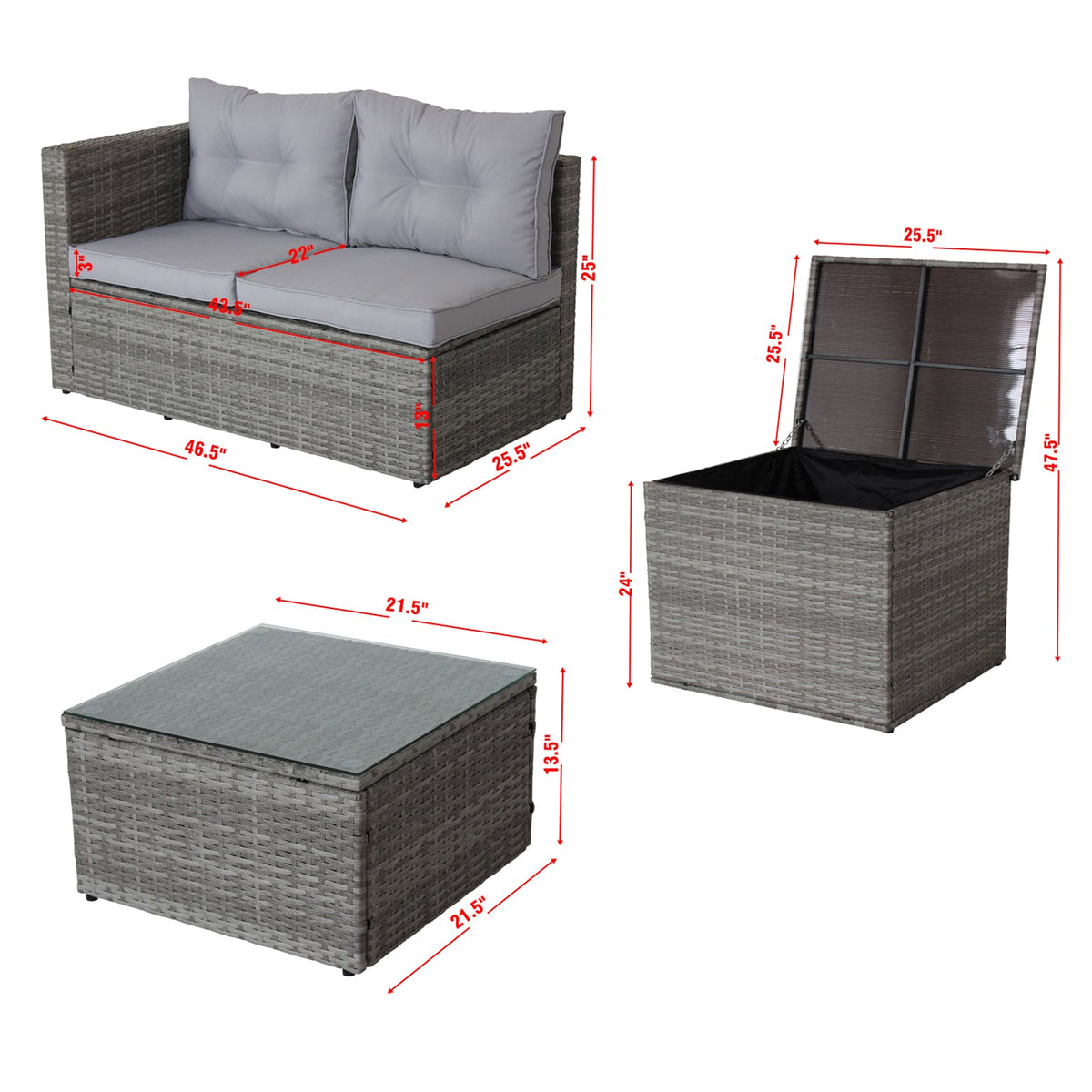 Wicker Patio Sectional Sofa Set with Hidden Storage