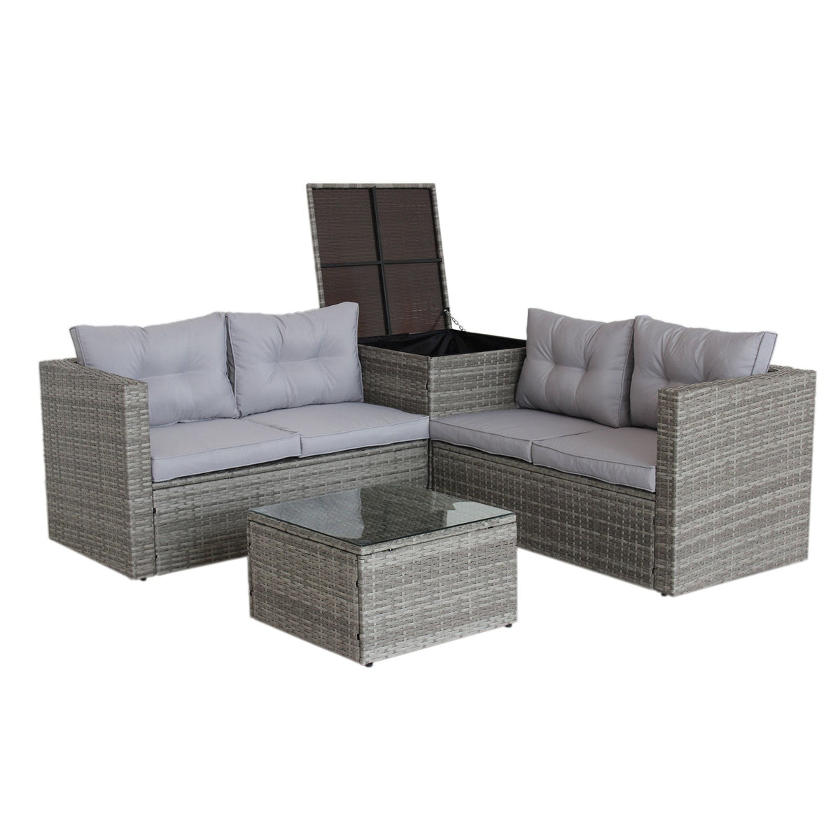 Wicker Patio Sectional Sofa Set with Hidden Storage