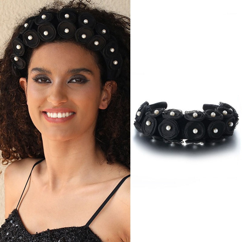 Black Pearl Flower Headband for Elegant Occasion Style