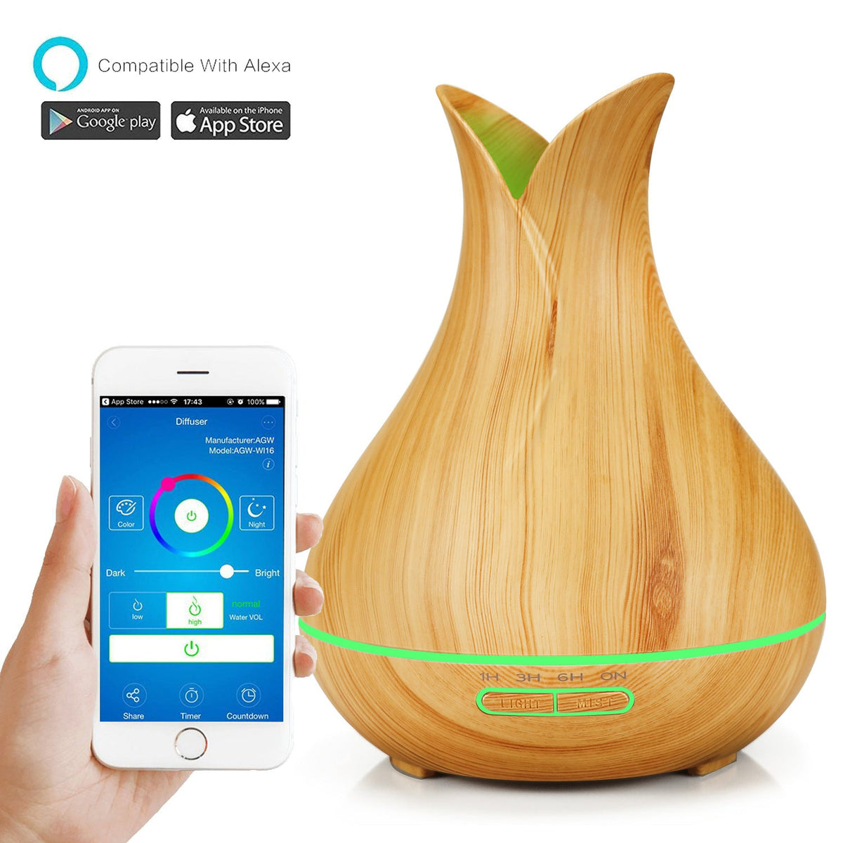 Wood Grain Aroma Diffuser with App and Alexa Control
