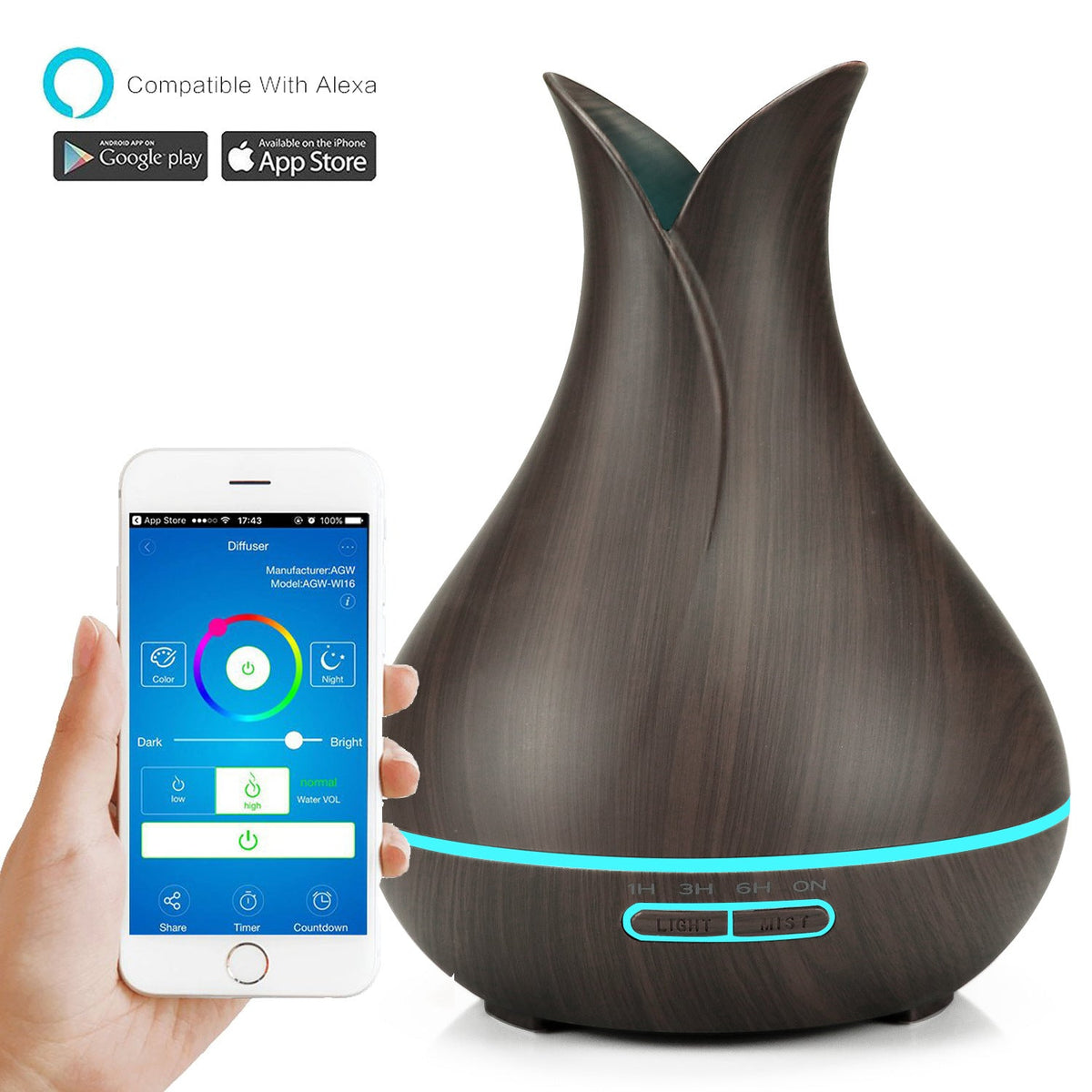 Wood Grain Aroma Diffuser with App and Alexa Control