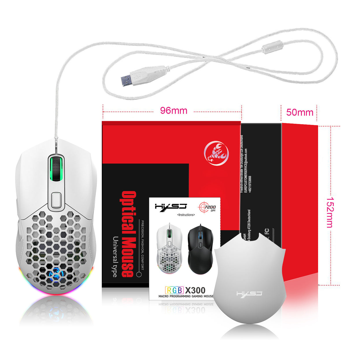 Lightweight Wired Gaming Mouse 7200 DPI with RGB Light