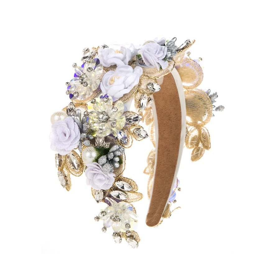 Luxury Floral Rhinestone Pearl Headband for Events