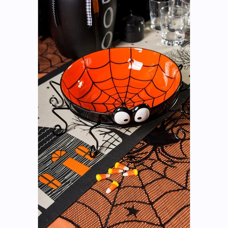 Black Spider Web Halloween Lace Tablecloth 40 Inch Round