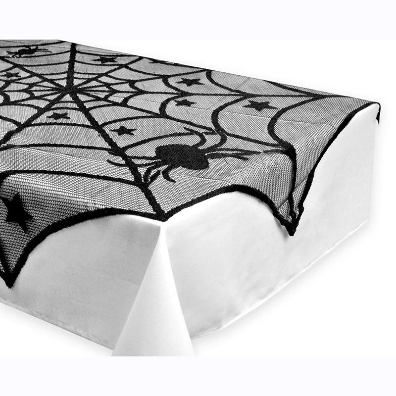 Black Spider Web Halloween Lace Tablecloth 40 Inch Round