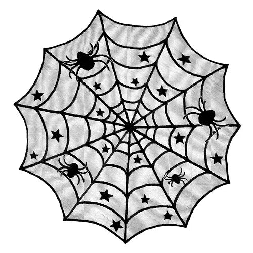 Black Spider Web Halloween Lace Tablecloth 40 Inch Round