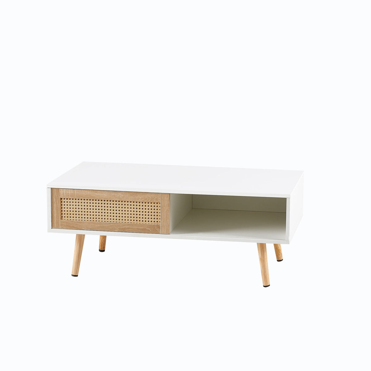 Rattan-Look Coffee Table with Sliding Door Storage