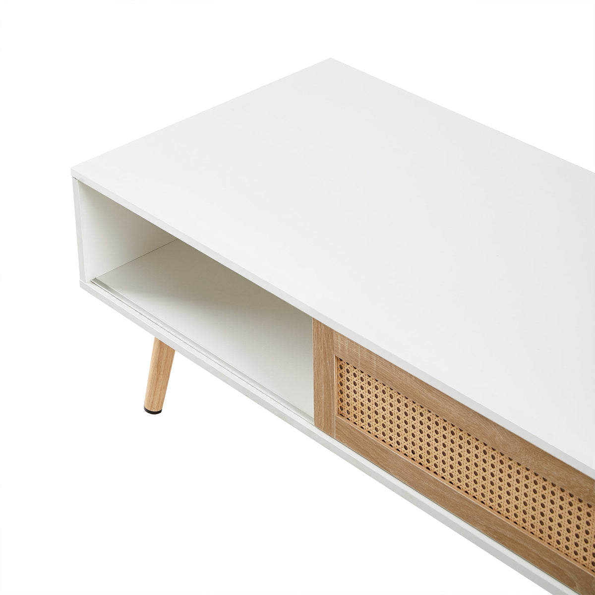 Rattan-Look Coffee Table with Sliding Door Storage
