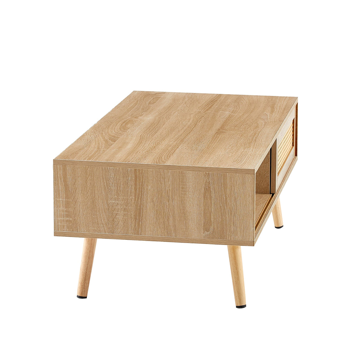 Rattan-Style Coffee Table with Sliding Door Storage