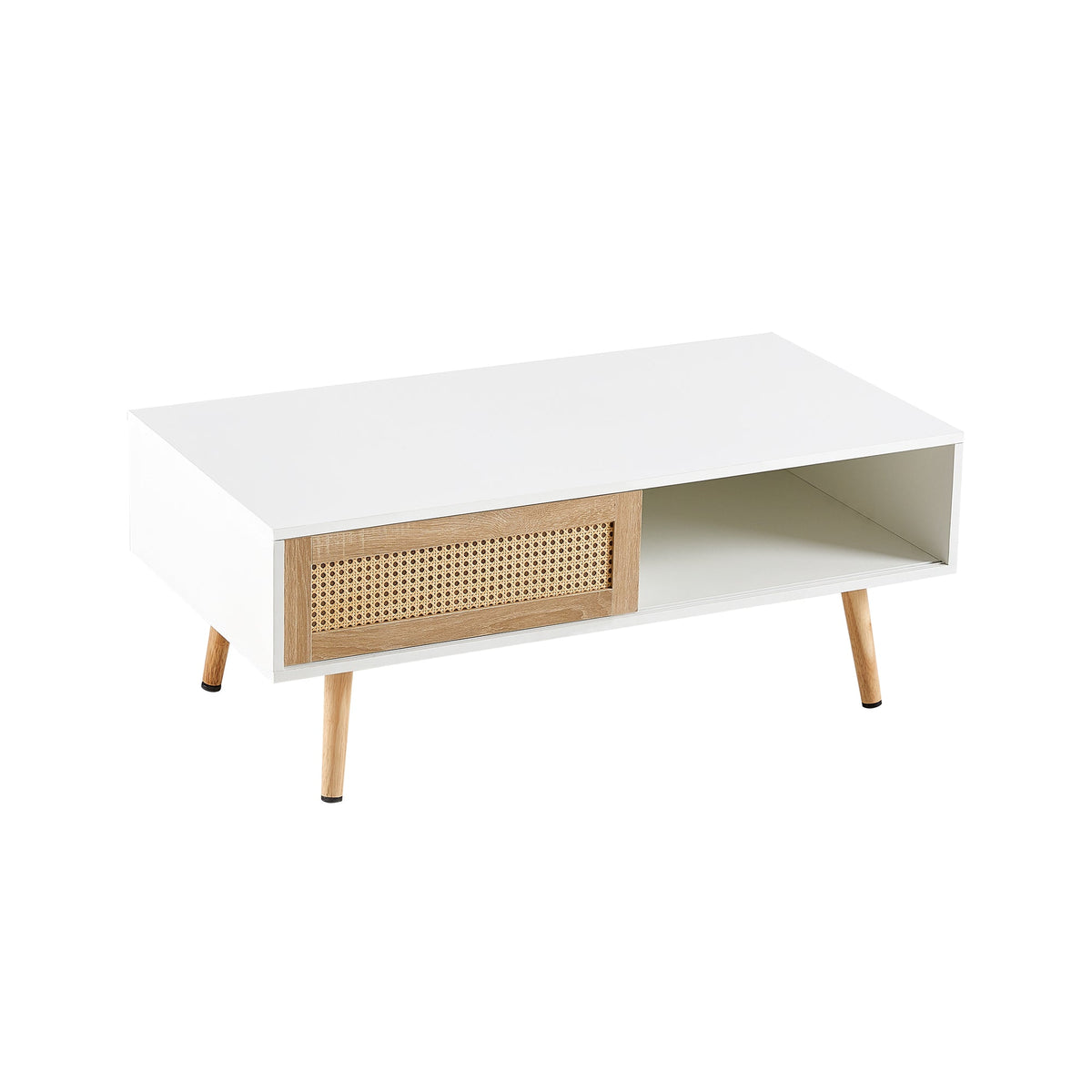 Rattan-Look Coffee Table with Sliding Door Storage